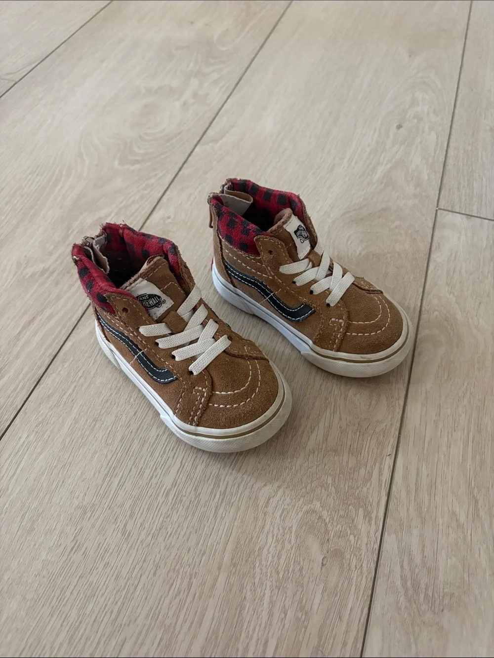 Vans Kids Brown Suede High-Top Sneakers with Red Plaid Lining
